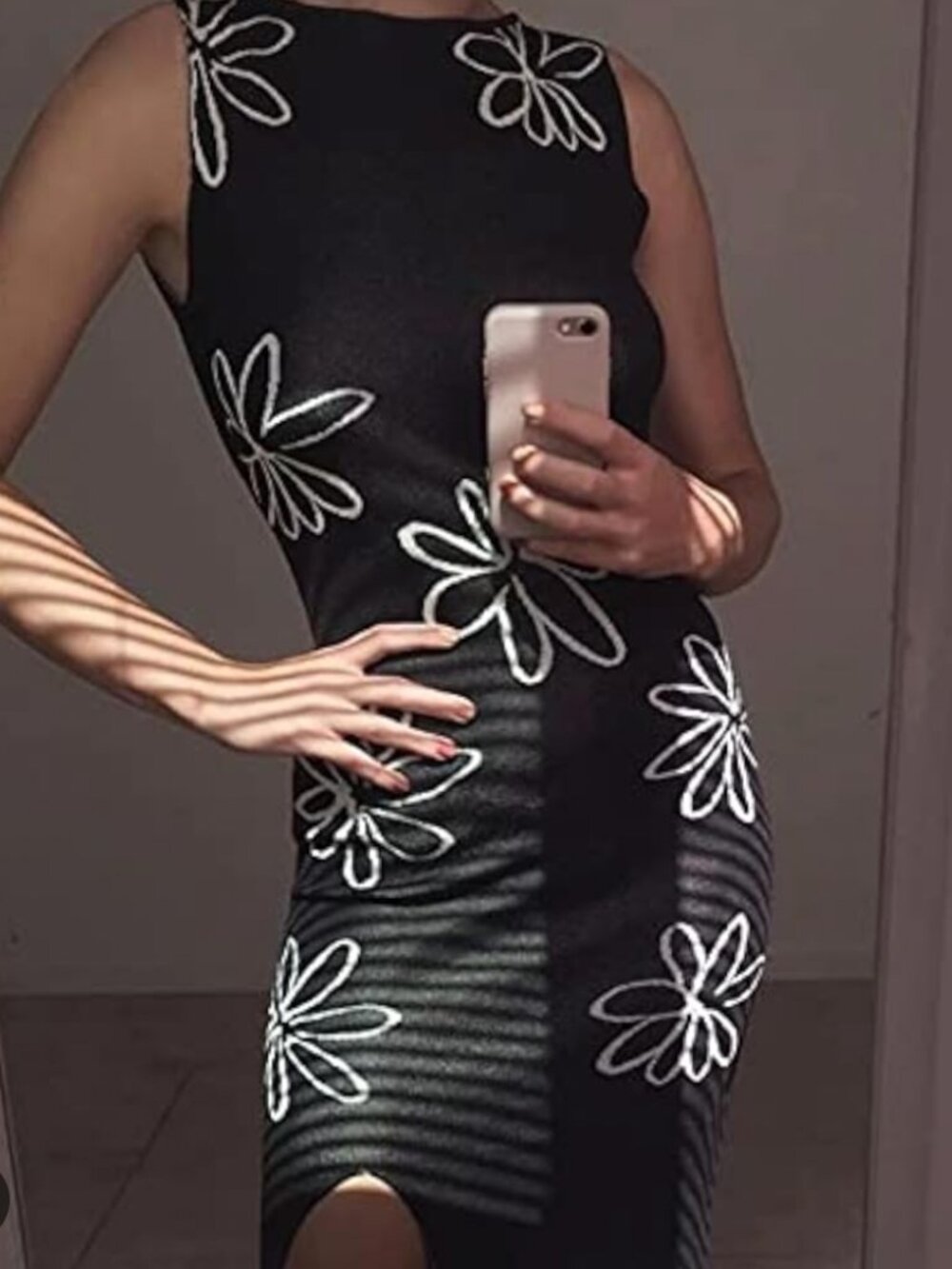 Black Daisy Knit Halter Mini Dress